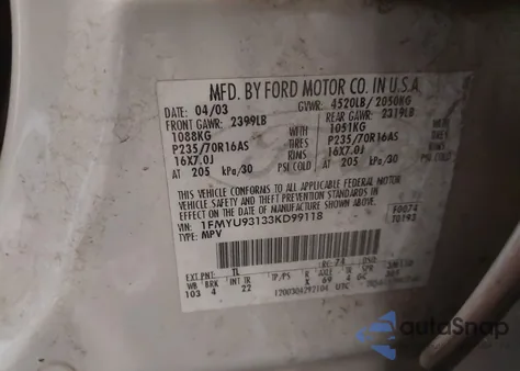 2003 Ford Escape Xlt из США, поврежденный, VIN 1FMYU93133KD99118